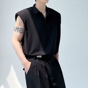 Oversized Shoulder Pads Sleeveless Lapel T-Shirt