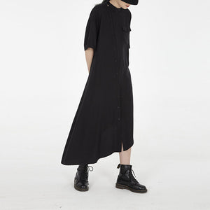 Diagonal Hem Short Sleeve Dress