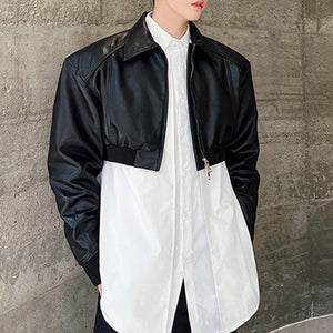 Black Short Zip PU Leather Jacket