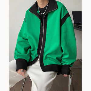 Retro Lapel Knit Colorblock Loose Jacket