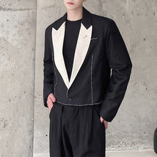 Load image into Gallery viewer, Linen Contrast Collar Cropped Blazer
