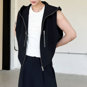 Zip Hood Sleeveless Vest Jacket