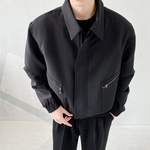 Solid Lapel Padded Shoulder Loose Jacket