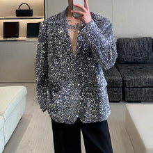 Load image into Gallery viewer, Sequined V-neck Shoulder Padded Lapel Blazer
