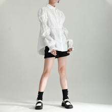 Load image into Gallery viewer, Puff Sleeve Lapel Collar Solid Color Shirt
