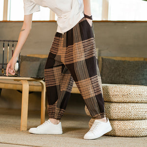 Thin Check Cropped Harem pants