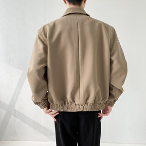 Solid Lapel Padded Shoulder Loose Jacket