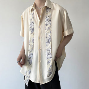 Printed Tie Short Sleeve Casual Shirt