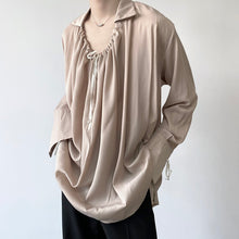 Load image into Gallery viewer, Drawstring Lapel Long Sleeve Loose Shirt
