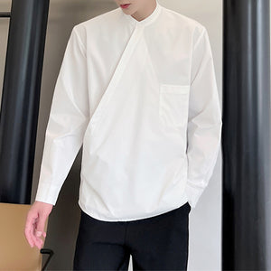 Diagonal Placket Simple Long Sleeve Shirt