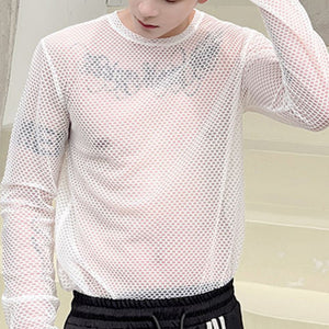 Sheer Mesh Crew Neck Long Sleeve T-Shirt