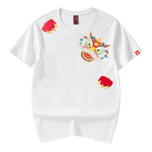 Lion Embroidered Crew Neck Short Sleeve T-Shirt