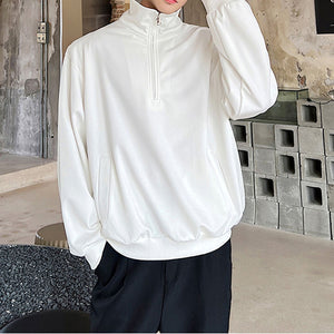 Solid Color Stand Collar Half Zip Sweatshirt