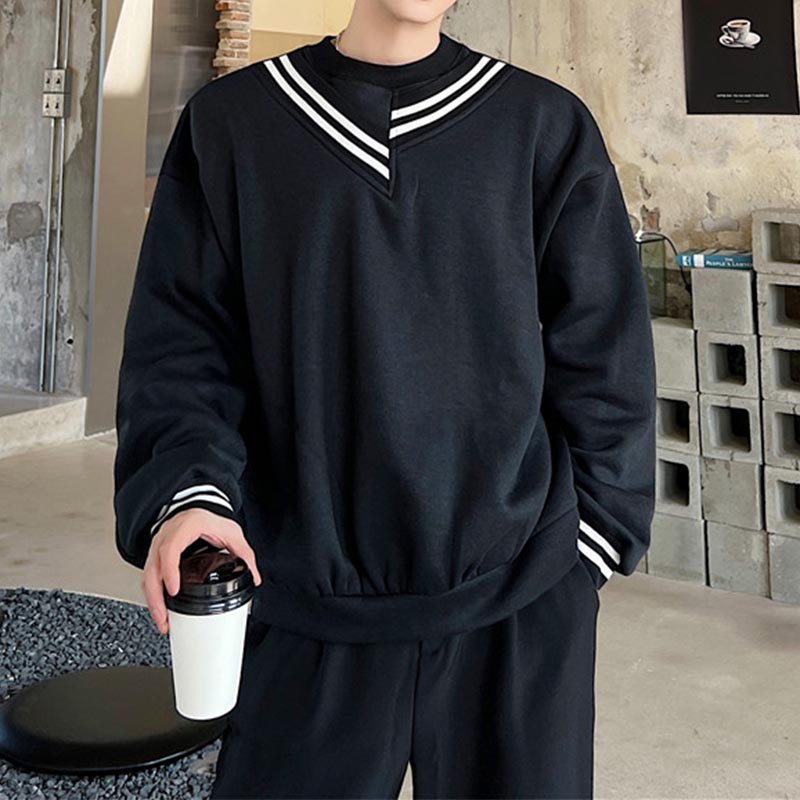 Asymmetric Stripe Round Neck Thin Sweatshirt