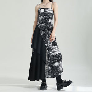 Stitching Print Irregular Sling Dress