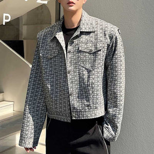 Houndstooth Lapel Cropped Jacket