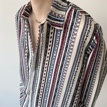 Load image into Gallery viewer, Vintage Stripe Print Lapel Long Sleeve Shirt
