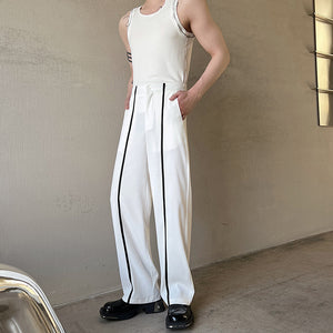 Black White Webbing Contrast Pants