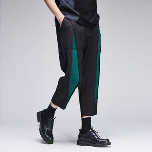 Contrast Slit Cut Loose Cropped Pants