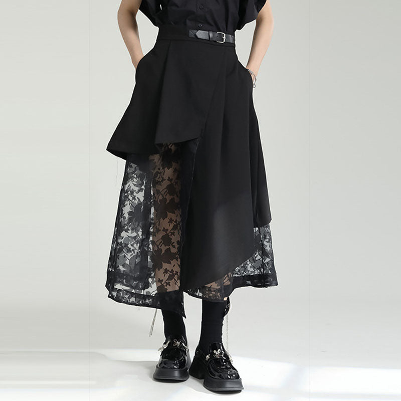 Irregular High-waist Paneled Mesh Skirt