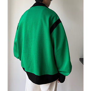 Retro Lapel Knit Colorblock Loose Jacket