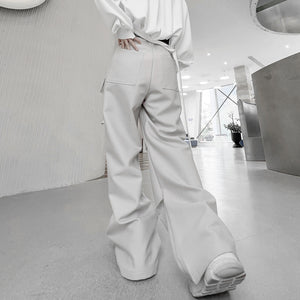 Multi-pocket Ruched Wide-Leg Track Pants