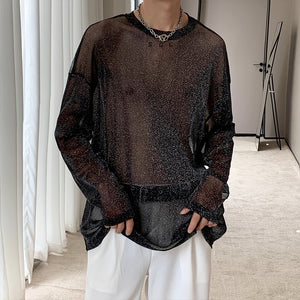 Glitter Sheer Mesh Long Sleeve T-Shirt