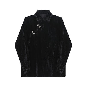 Vintage Lapel Fleece Long Sleeve Shirt