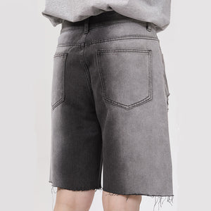 Straight Ripped Five Points Denim Shorts