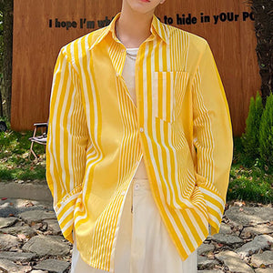 Yellow Striped Long Sleeve Casual Shirt