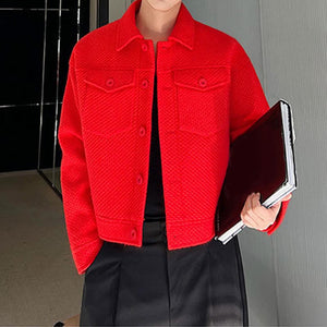 Solid Lapel Knit Cropped Jacket