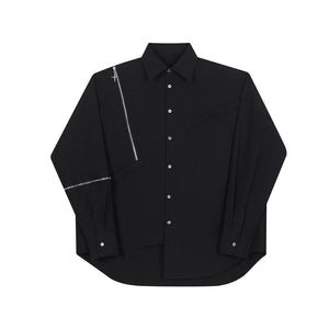 Irregular Zip Slits Shoulder Pads Long Sleeve Shirt