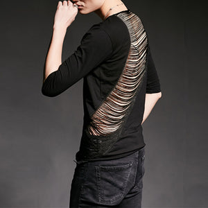 Slim Fit Fringe Cutout Half Sleeve T-Shirt