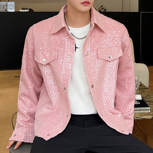 Casual Pink Sequined Short Jacket