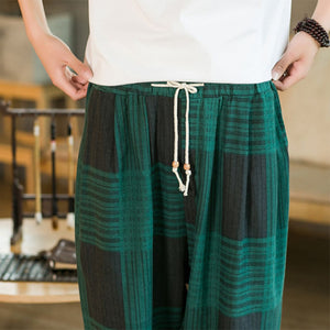 Thin Check Cropped Harem pants