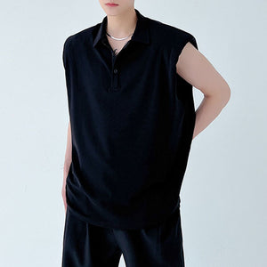 Oversized Shoulder Pads Sleeveless Lapel T-Shirt