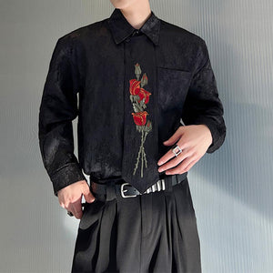 Retro Embroidery Jacquard Tie Long Sleeve Shirt