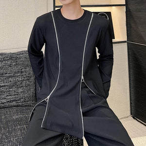 Slim Fit Double Zip Slit Long Sleeve T-Shirt