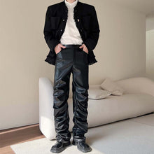 Load image into Gallery viewer, Dark Punk Folded Pile PU Pants
