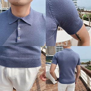 Solid Knit Lapel Skinny T-Shirt