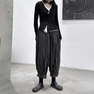 Dark Thick Striped Casual Pants