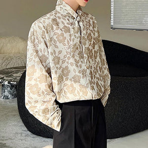 Printed Collar Ribbon Long Sleeve Shirt