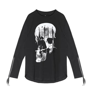 Dark Skull Print Slim Fit Long Sleeve Top