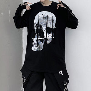 Dark Skull Print Slim Fit Long Sleeve Top