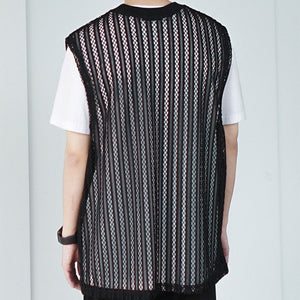 Summer Retro Stripes Openwork Vest