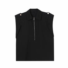 Load image into Gallery viewer, Solid Sleeveless Half Zip Lapel Tank Top
