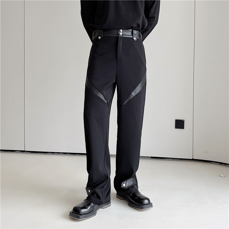 Paneled Contrast Casual Straight Pants