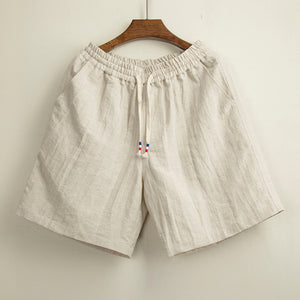 Cotton Linen Solid Casual Shorts