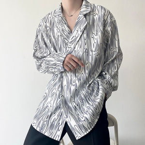 Water Ripple Print Lapel Long-sleeve Shirt