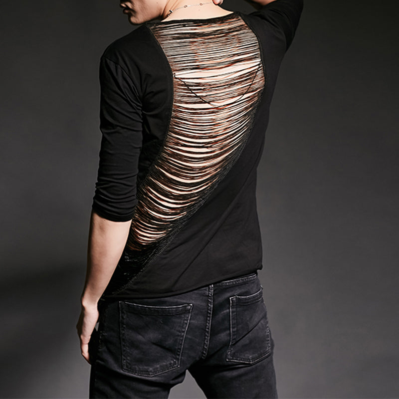 Slim Fit Fringe Cutout Half Sleeve T-Shirt